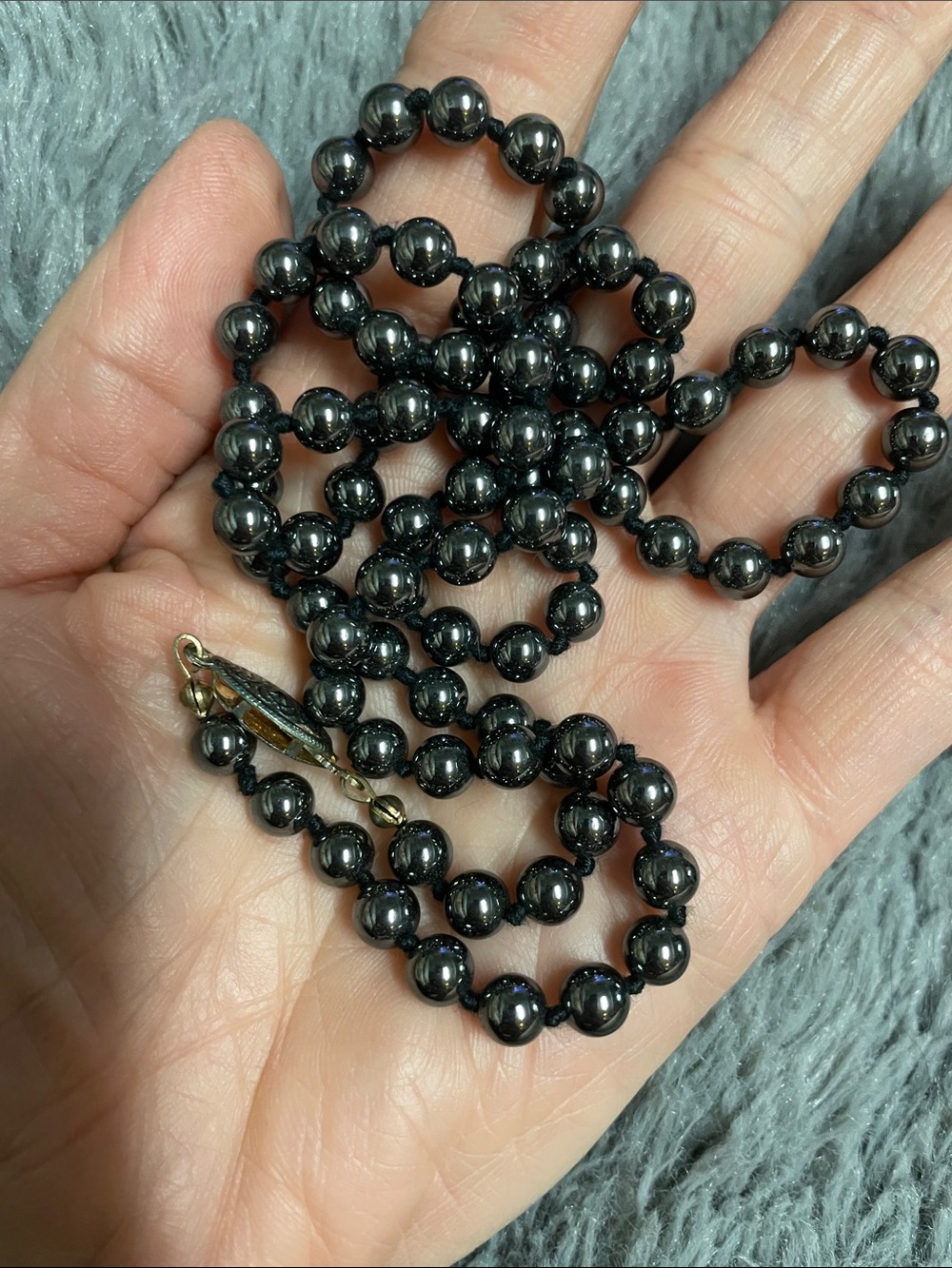 Vintage Black Hematite Bead Necklace - Vintage
